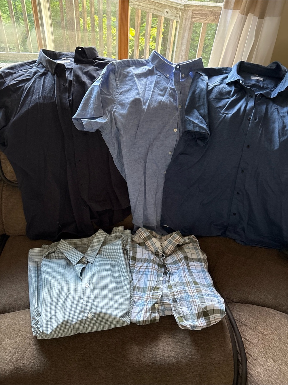 Lot Of 5 Ash & Erie Shirts Mens Blue Grey Plaid Long Sleeve /linen/ Nicestuff